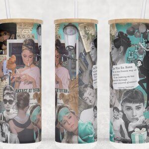 Frosted Glass Audrey Hepburn Breakfast at Tiffanys Collage Cup Mug Tumbler 20oz